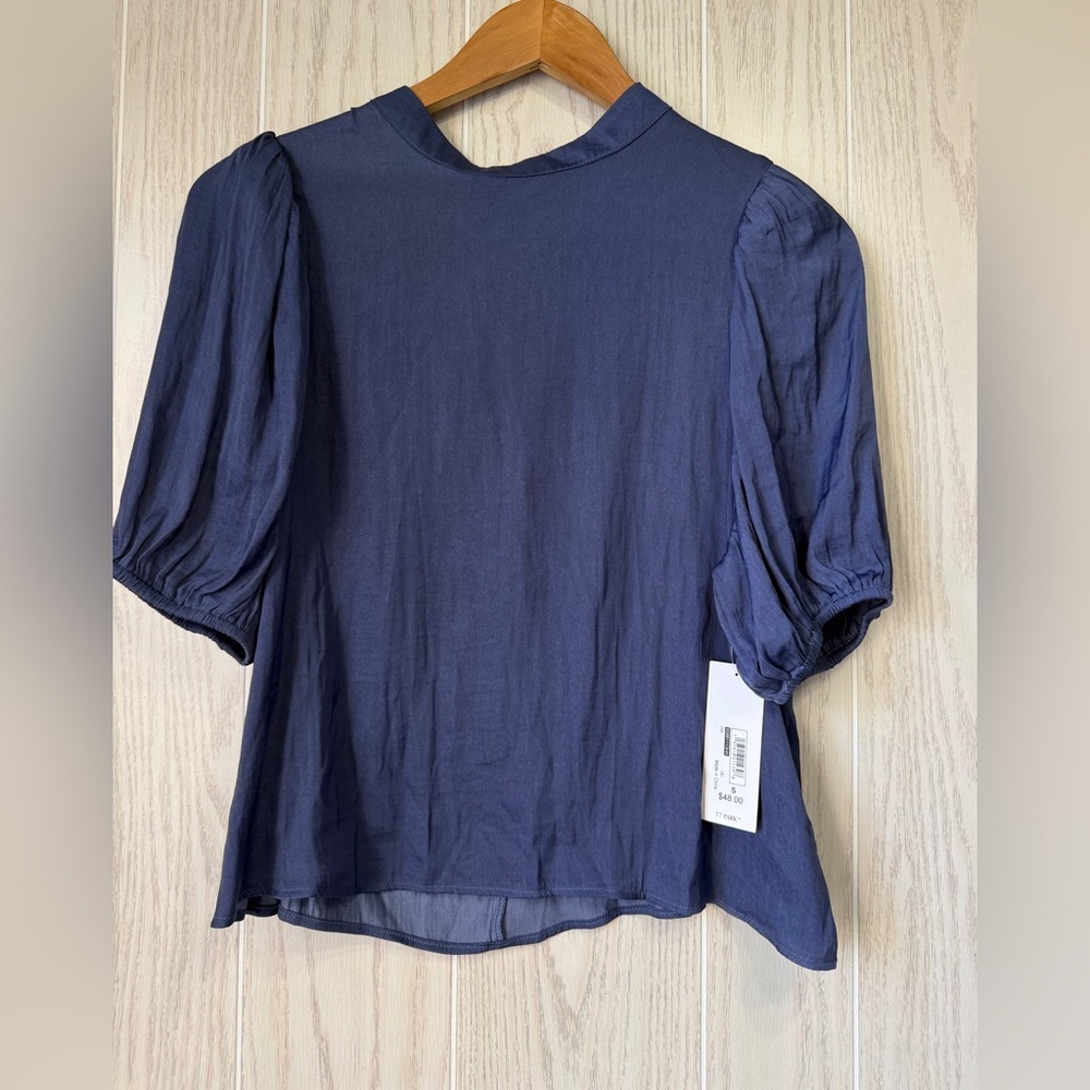 77 Park Ink Blue Puff Sleeve Blouse Size S NWT